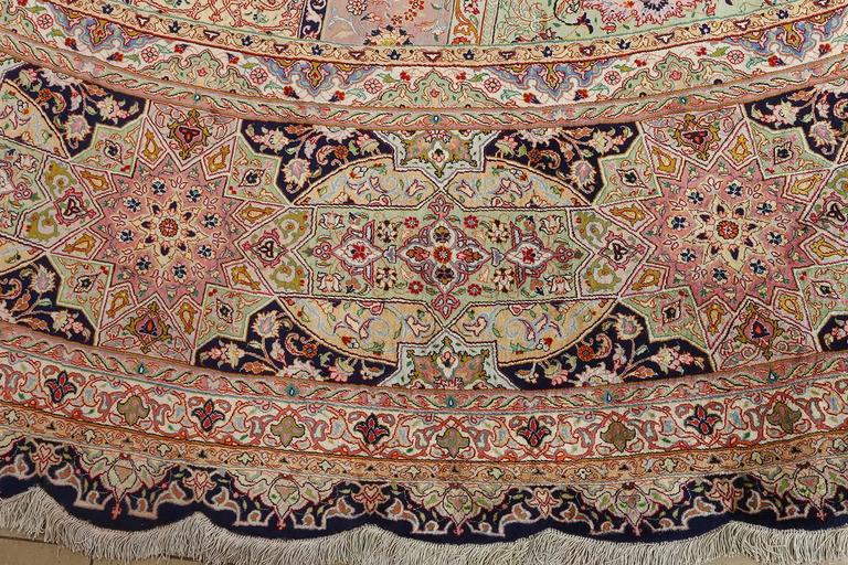 Round Silk Vintage Tabriz Persian Rug. Size 16 ft 2 in x 16 ft 2 in