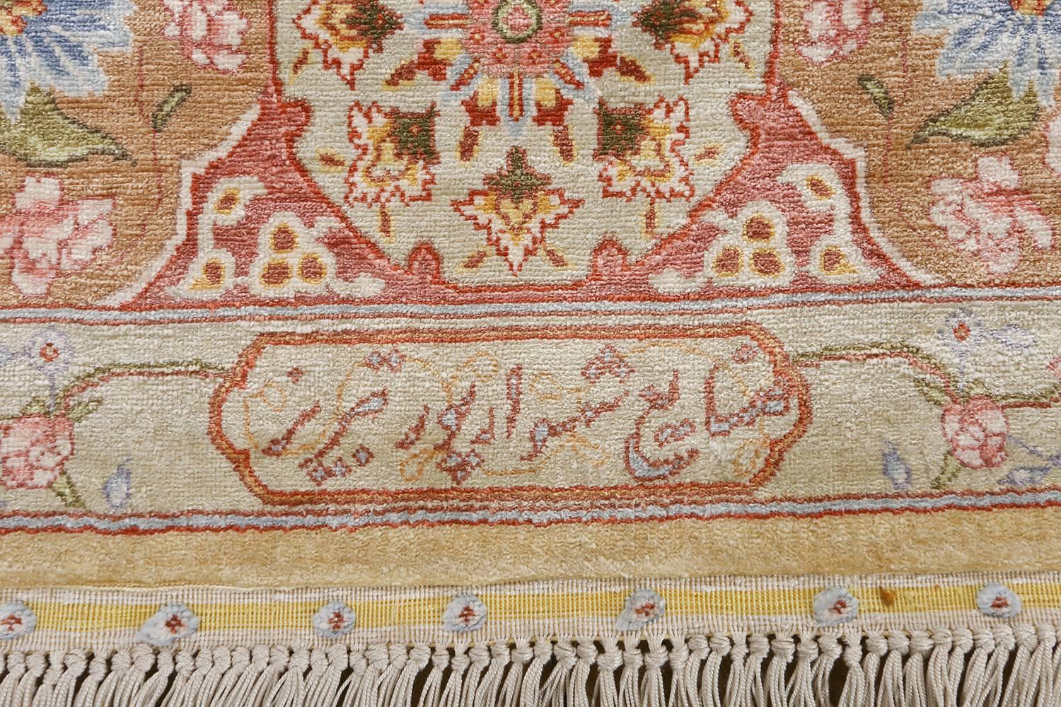 Hand-Knotted Silk Shahsavarpour Design Vintage Tabriz Persian Rug