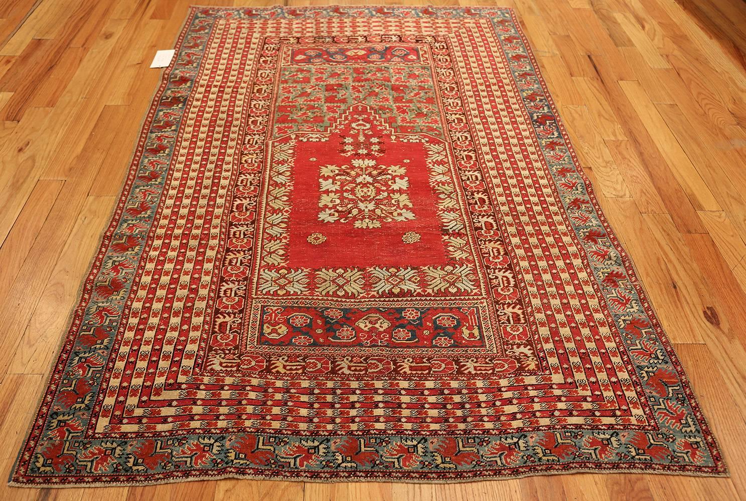Hand-Knotted Small Size Antique Ghiordes Turkish Rug