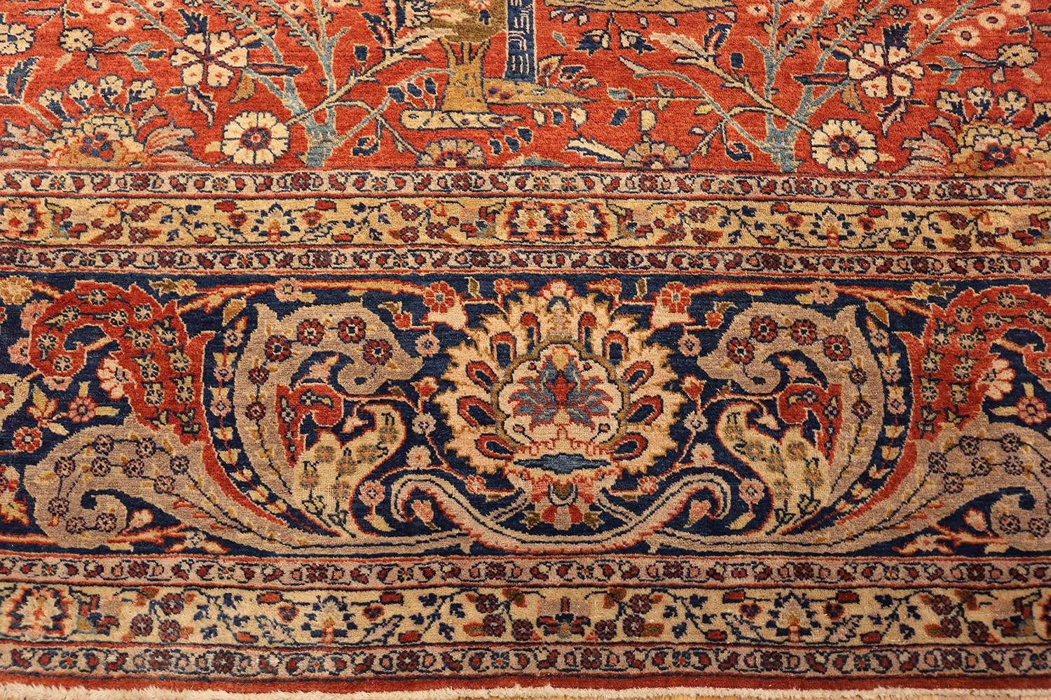 Wool Large Animal Motif Antique Tabriz Persian Rug