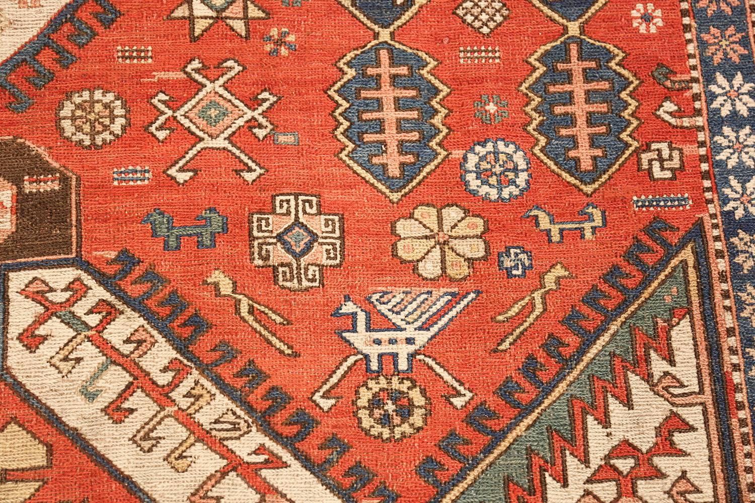 Sumak Antique Red Background Soumak Caucasian Rug. Size: 5 ft 9 in x 10 ft 2 in 