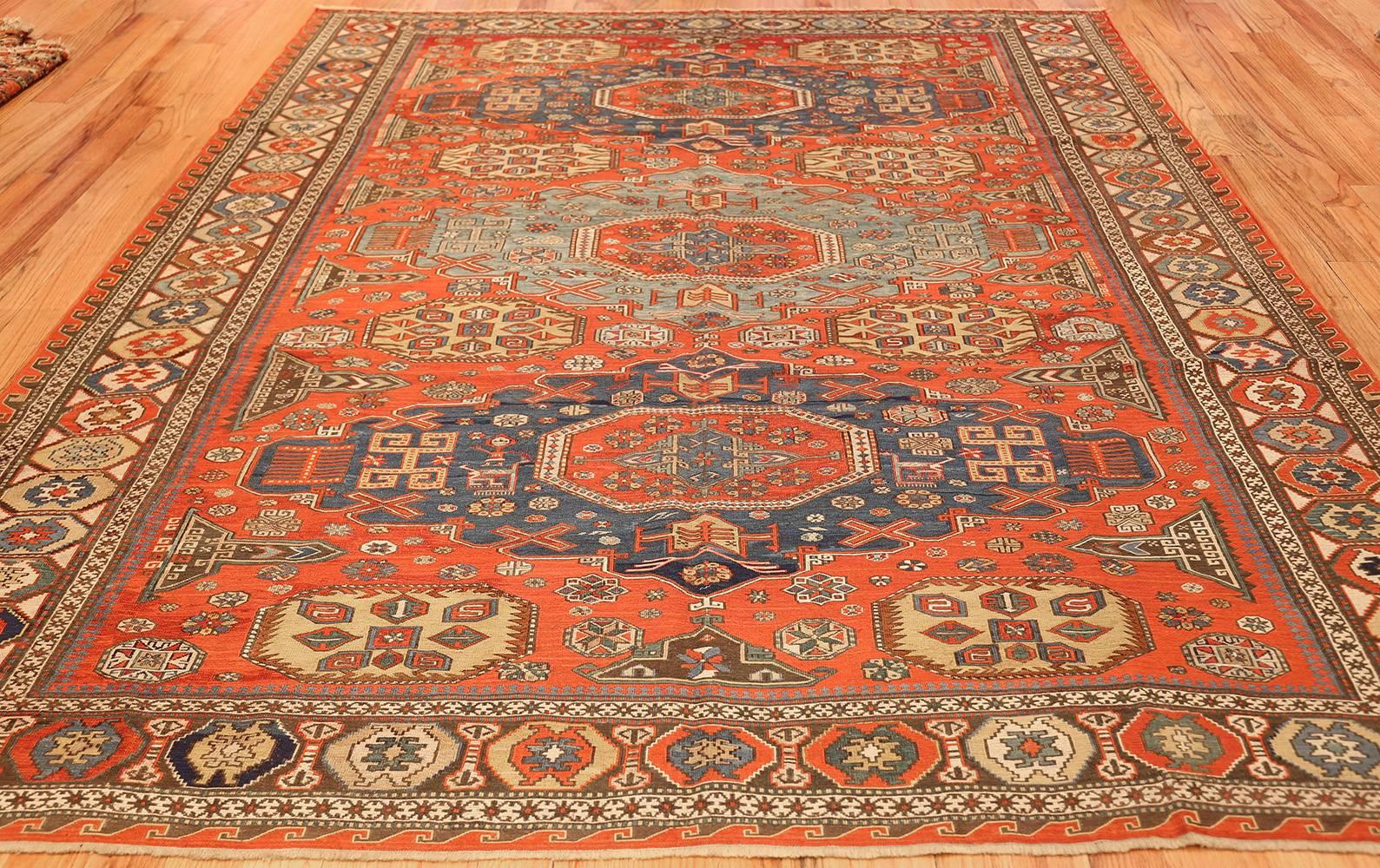 Antique Tribal Red Soumak Caucasian Rug  In Good Condition In New York, NY