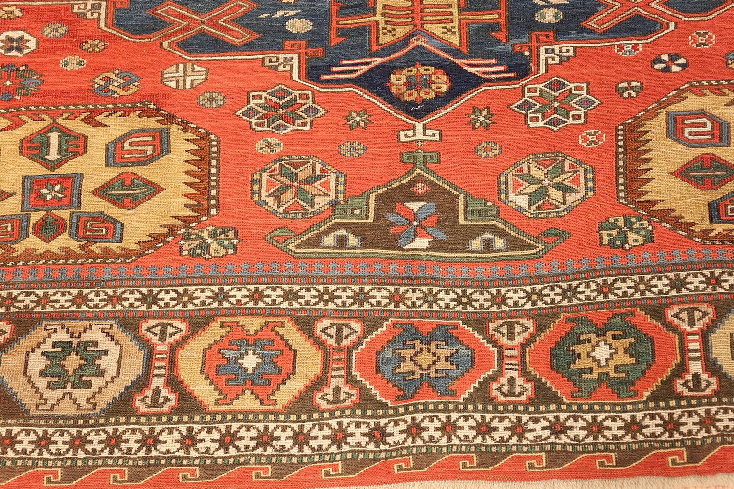 20th Century Antique Tribal Red Soumak Caucasian Rug 