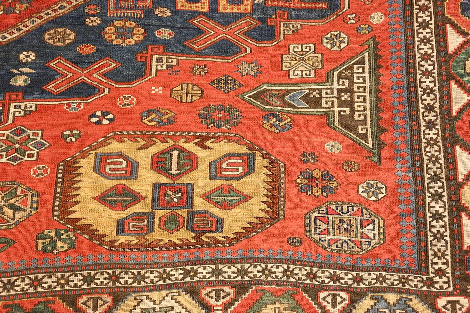 Wool Antique Tribal Red Soumak Caucasian Rug 