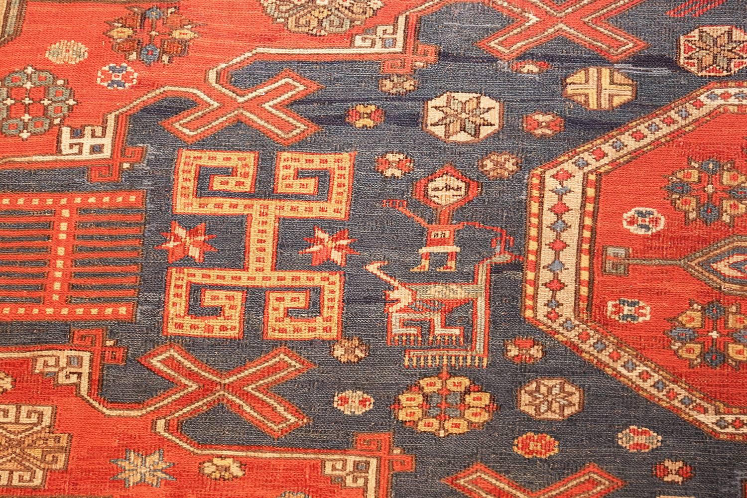 Antique Tribal Red Soumak Caucasian Rug  1