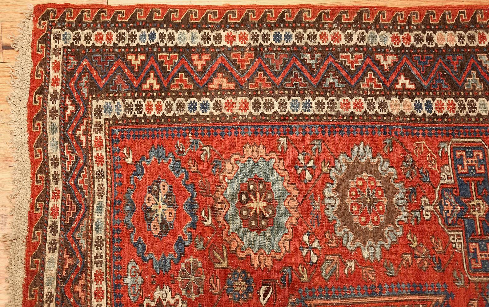 Wool Antique Red Soumak Caucasian Rug