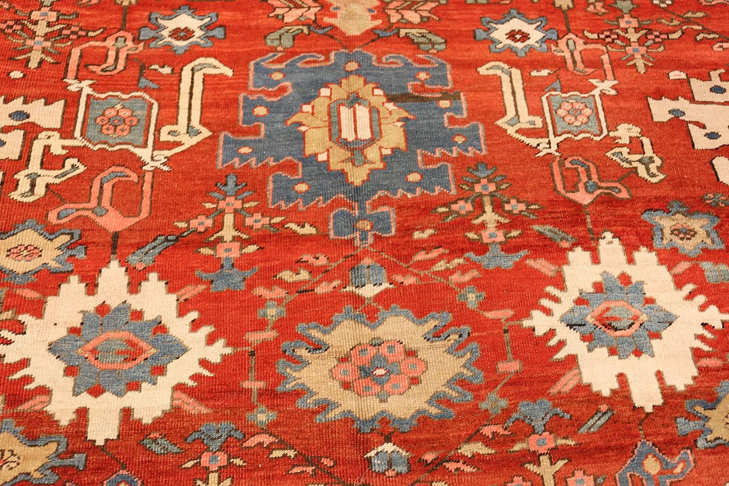 Heriz Serapi Antique Red Background Room Size Persian Bakshaish Rug