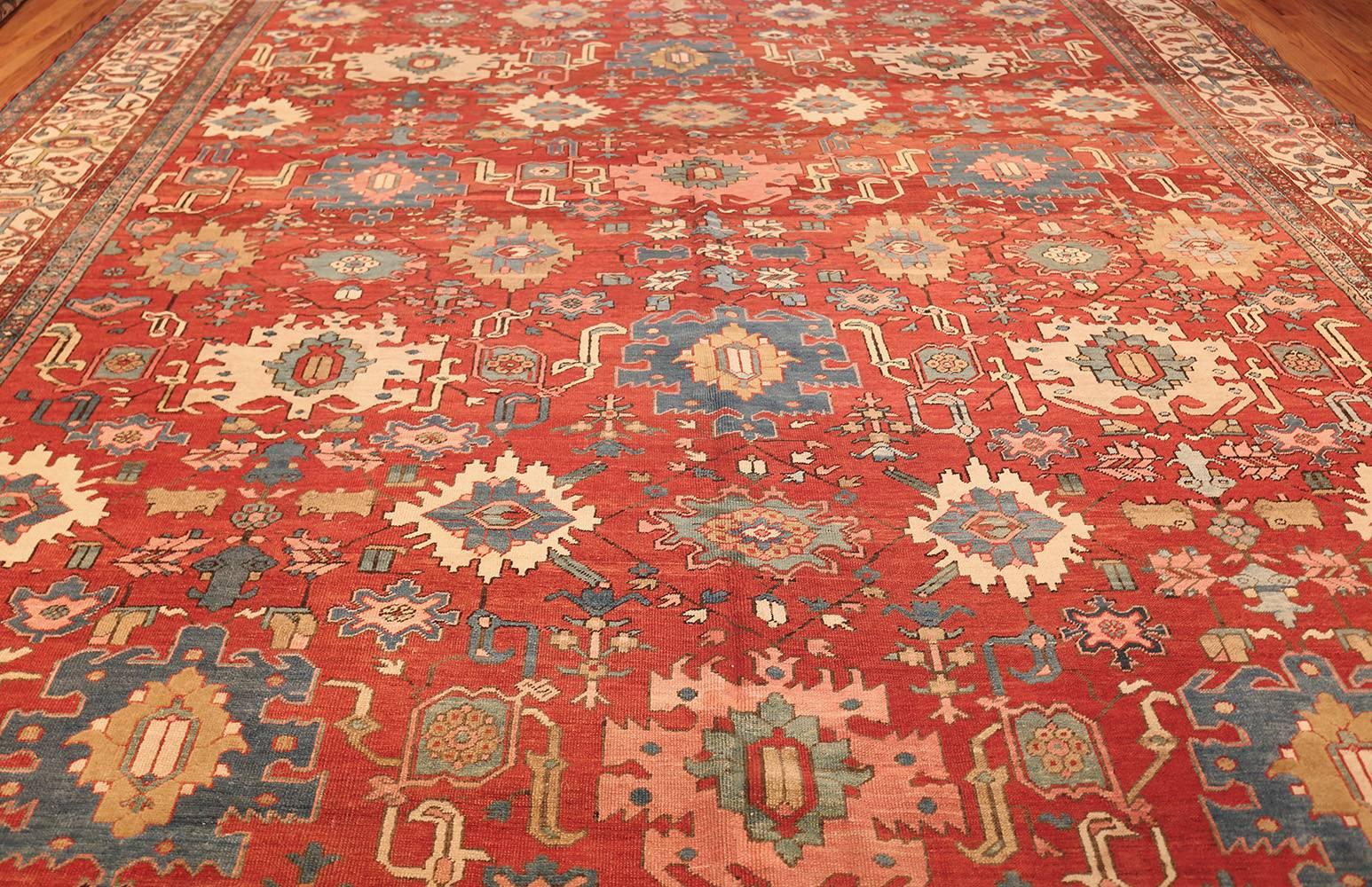 Antique Red Background Room Size Persian Bakshaish Rug In Good Condition In New York, NY