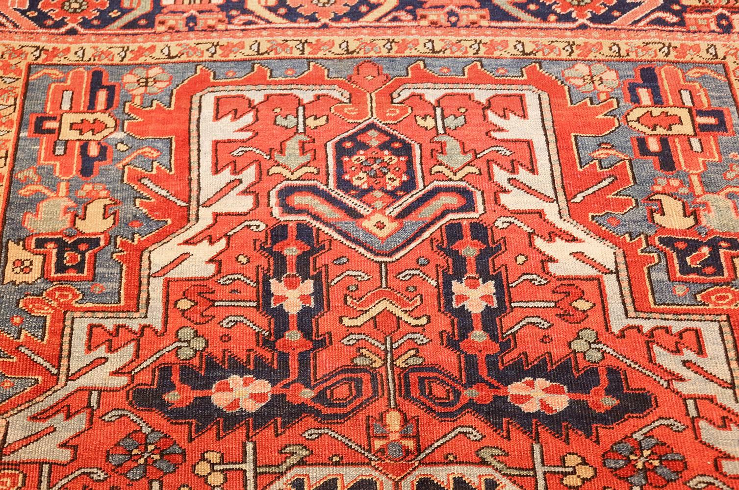 Heriz Serapi Antique Red Background Heriz Persian Rug. Size: 7 ft 2 in x 10 ft 10 in 