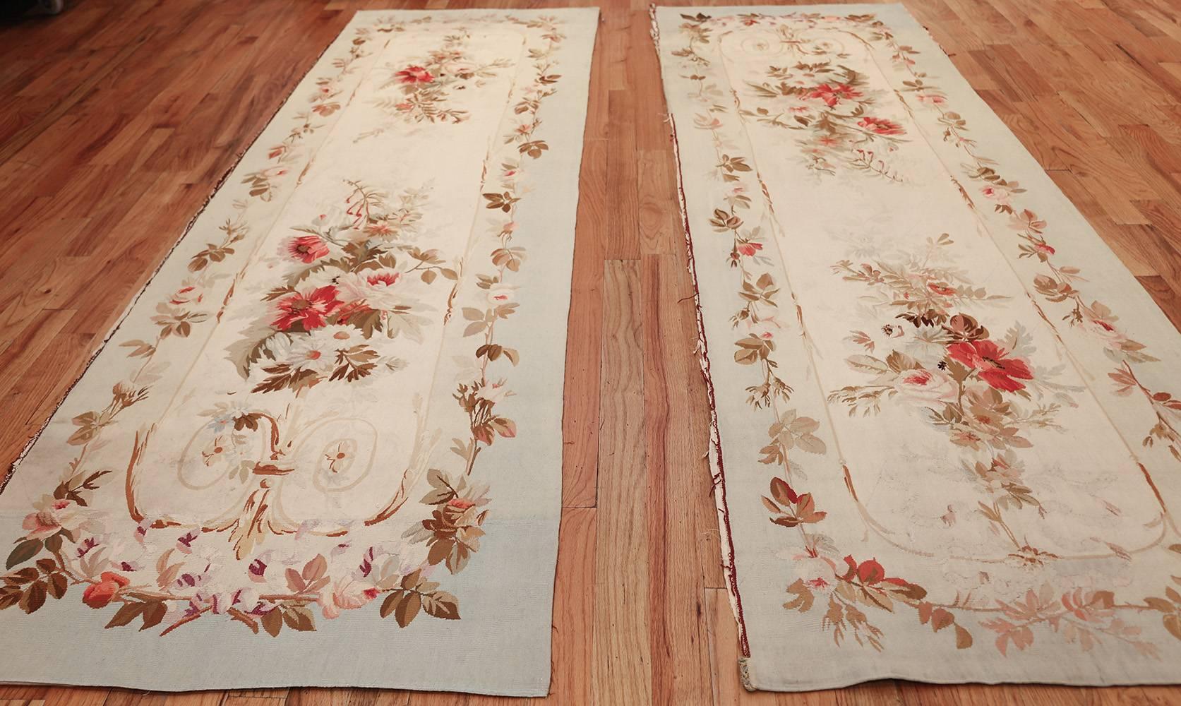 Pair of Antique French Aubusson Rugs. Size: 3 ft 2 in x 10 ft 9 in Each 2