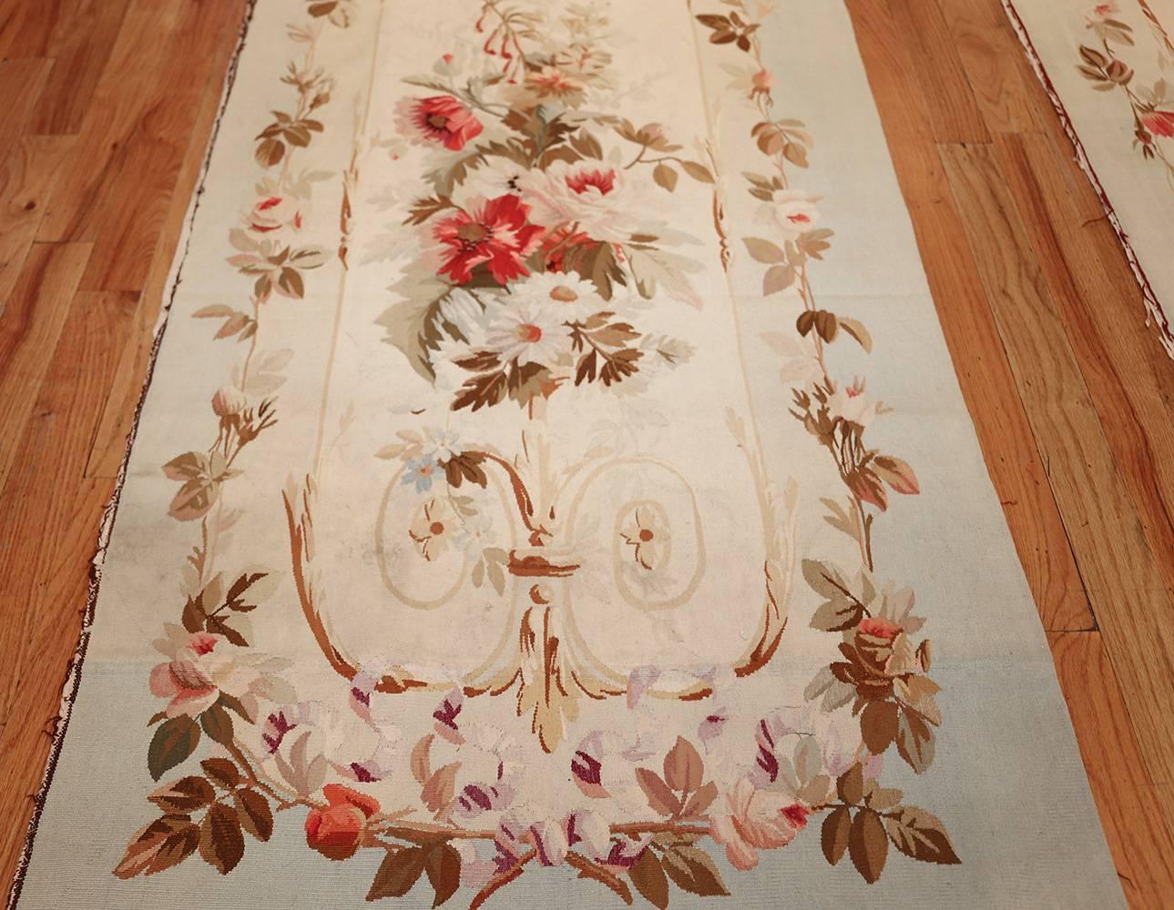 Pair of Antique French Aubusson Rugs. Size: 3 ft 2 in x 10 ft 9 in Each 4