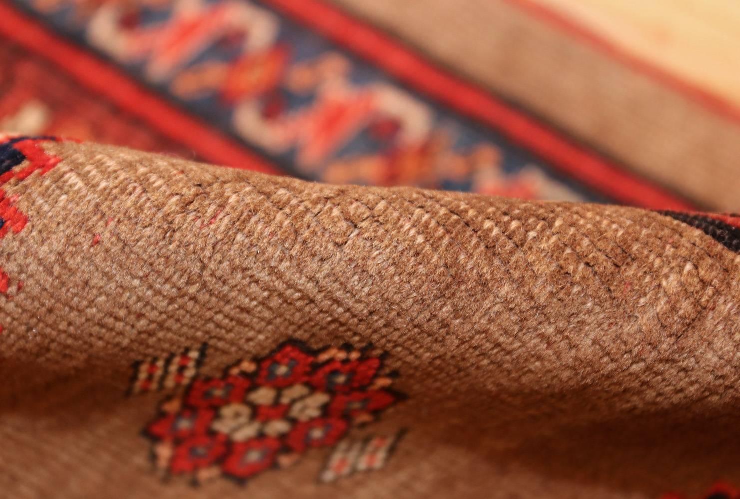 Beautiful tribal antique Persian Bidjar Runner rug, country of origin: Persia, date: circa 1900. Persian Bidjar rugs are unique for their angular motifs, appearing almost like Caucasian rugs in their choice of color and arrangement. Some Bidjar rugs