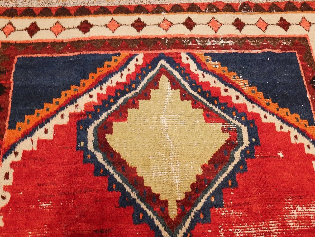 Colorful Shabby Chic Vintage Persian Gabbeh Rug In Distressed Condition In New York, NY