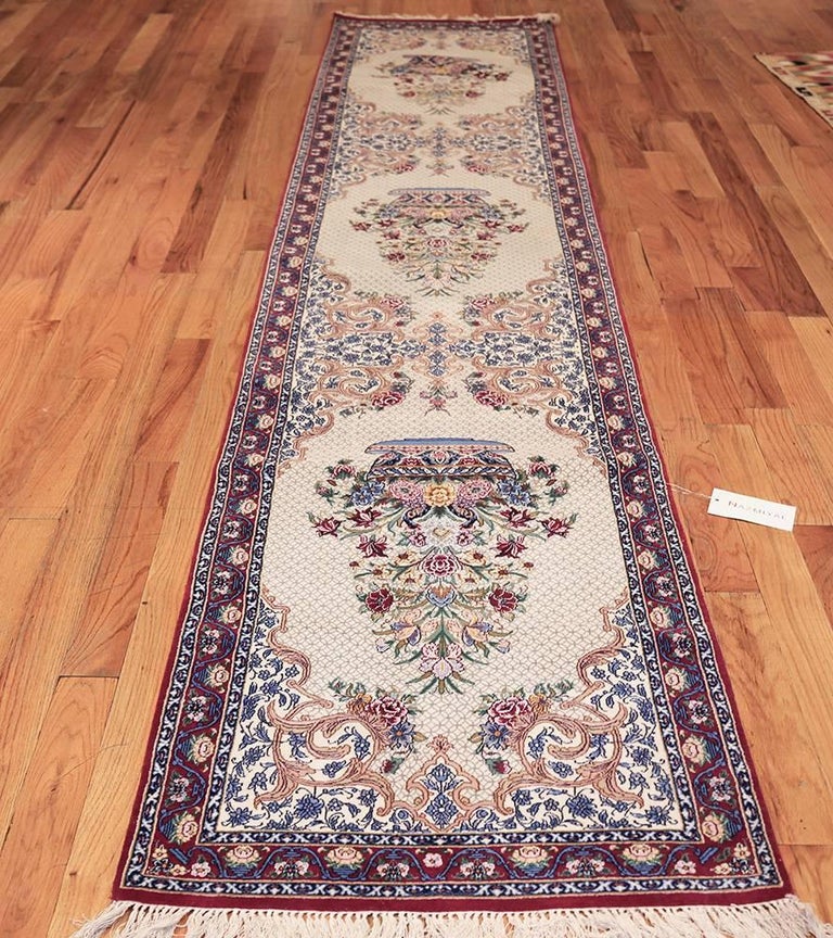 Ivory Persian Silk Isfahan Runner Rug For Sale at 1stdibs