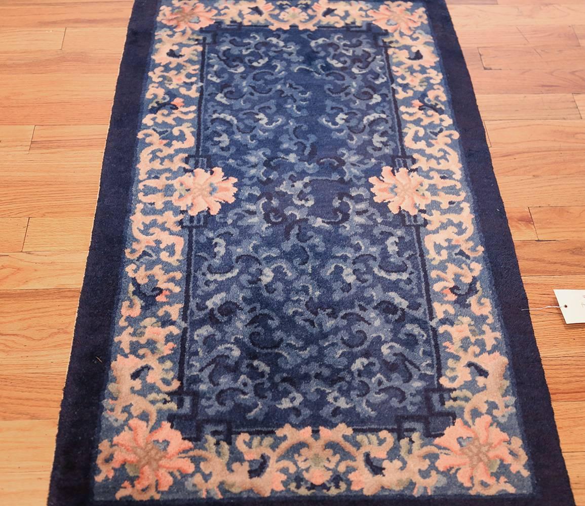 Hand-Knotted Pair of Blue Antique Chinese Rugs. Size: 2 ft 5 in x 4 ft 4 in (0.74 m x 1.32 m)