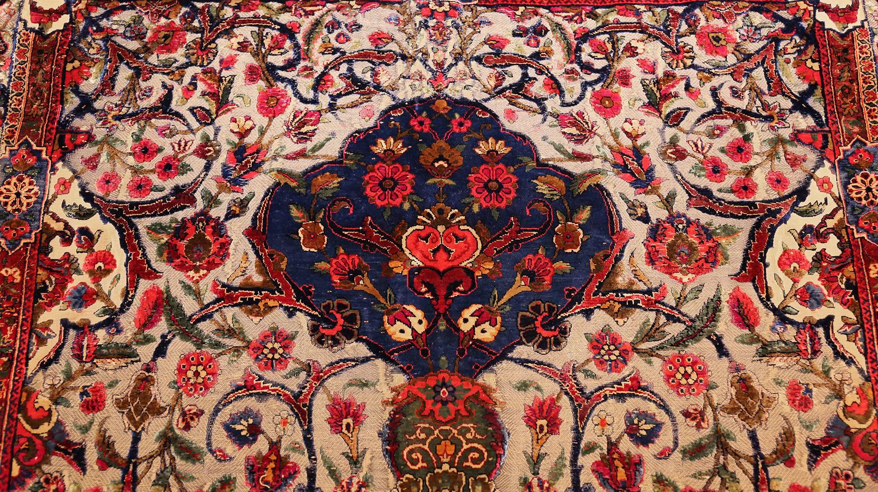 20th Century Antique Metallic Threading Silk Souf Kashan Persian Rug