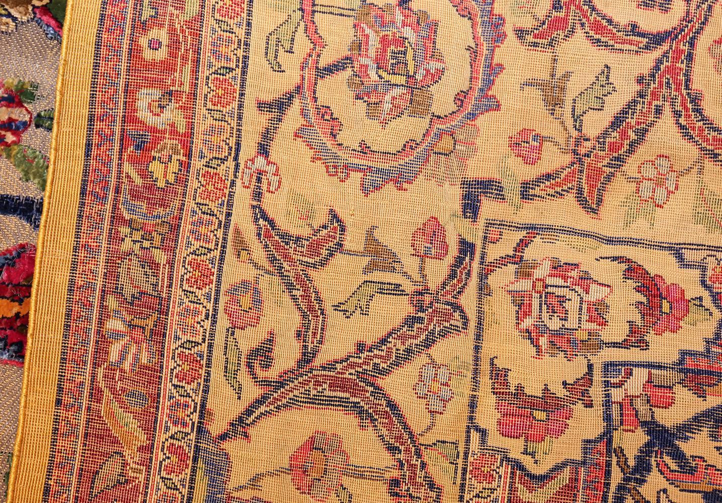 Antique Metallic Threading Silk Souf Kashan Persian Rug 3
