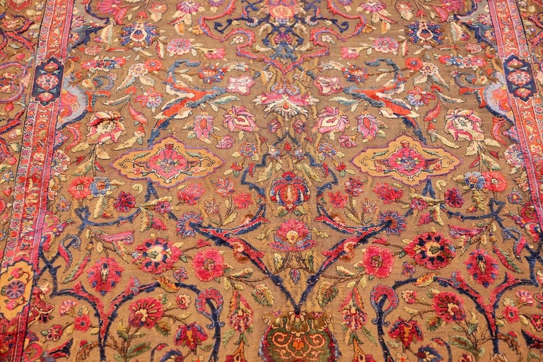 Antique Metallic Threading Silk Souf Kashan Persian Rug at 1stDibs