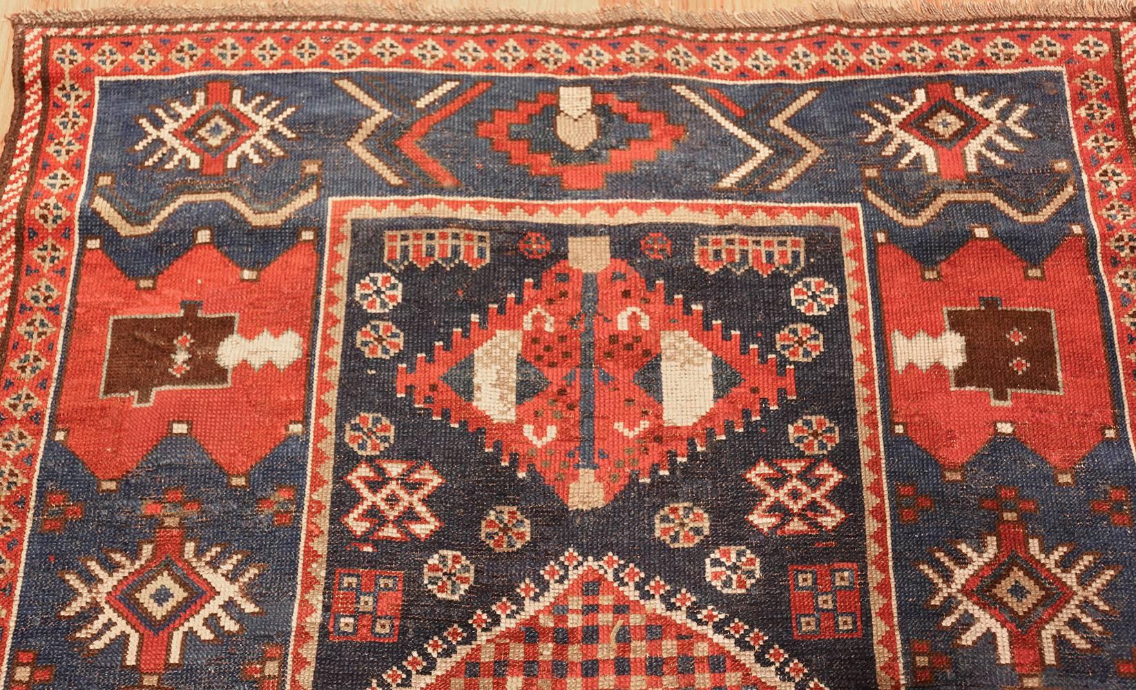 Hand-Knotted Small Antique Caucasian Kazak Rug