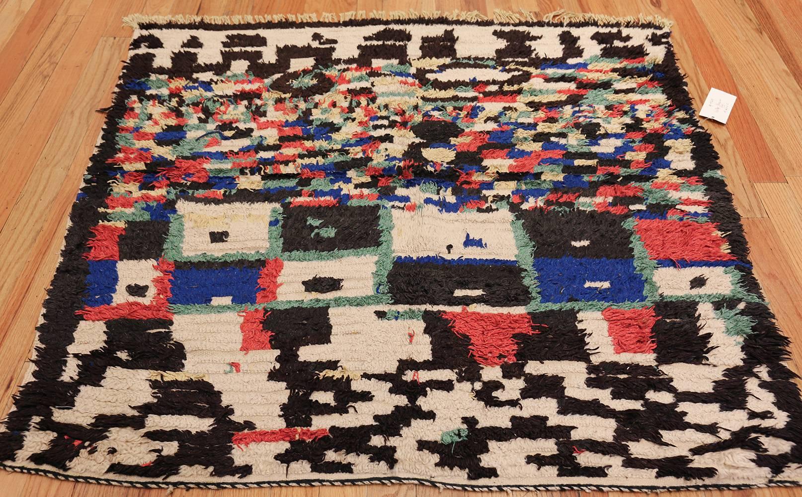 20th Century Small Square Vintage Moroccan Boucherouite Rug 4' 6