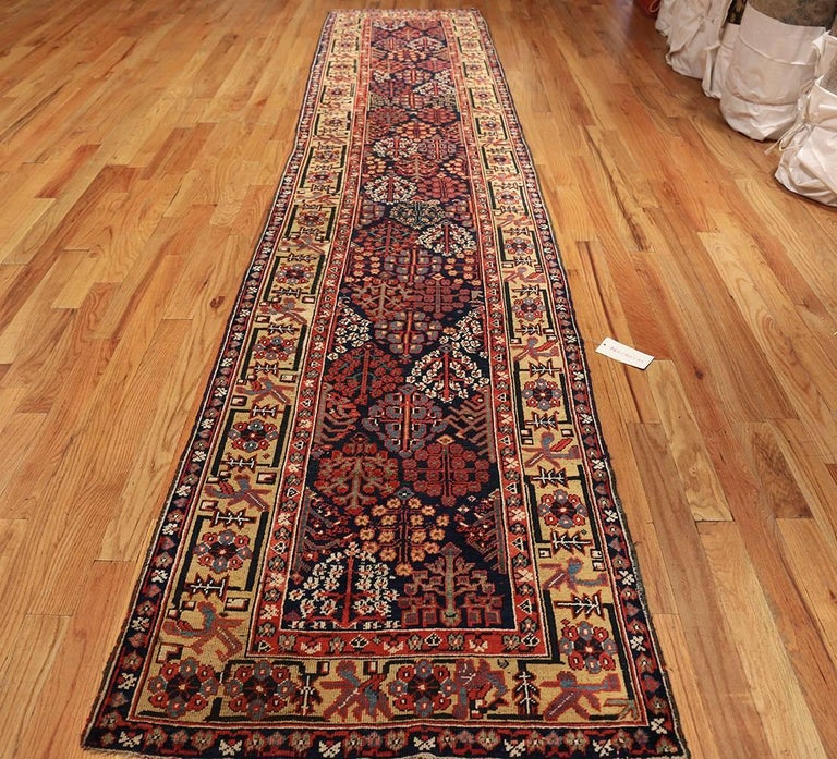 Early Antique Tribal Kurdish Shrub Design Runner Rug at 1stDibs