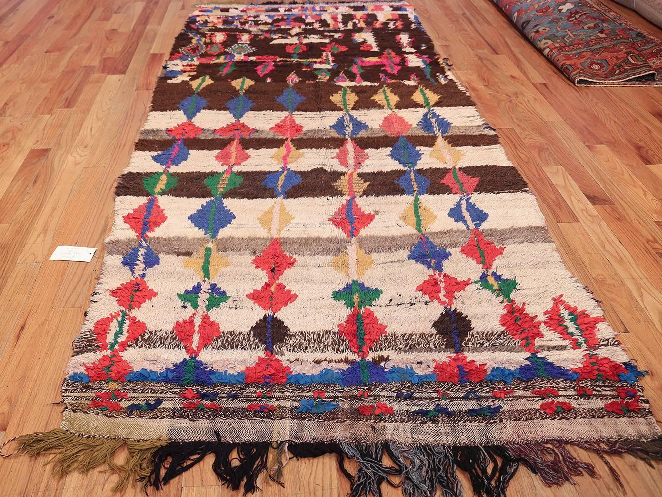 Mid Century Vintage Folk Art Moroccan Rug. Size: 4 ft 9 in x 10 ft 4 in  1