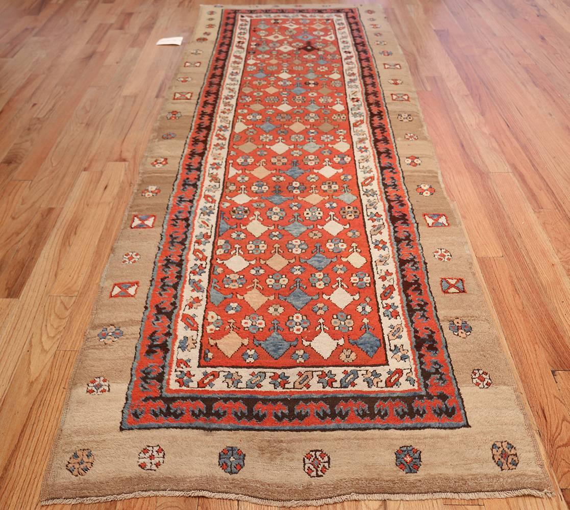 Hand-Knotted Small Tribal Antique Persian Bakshaish Rug. Size: 3 ft 7 in x 10 ft 2 in 
