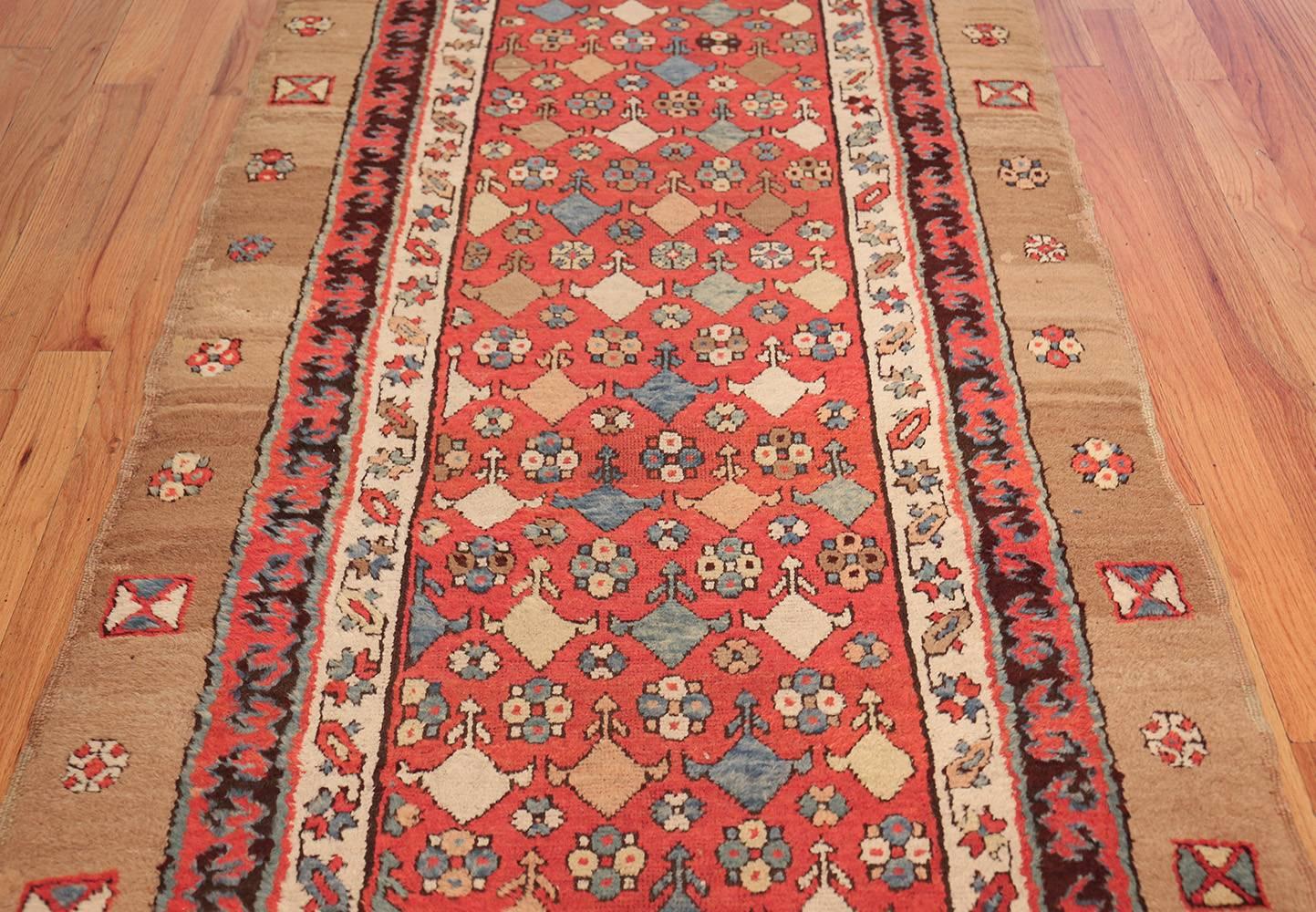 19th Century Small Tribal Antique Persian Bakshaish Rug. Size: 3 ft 7 in x 10 ft 2 in 