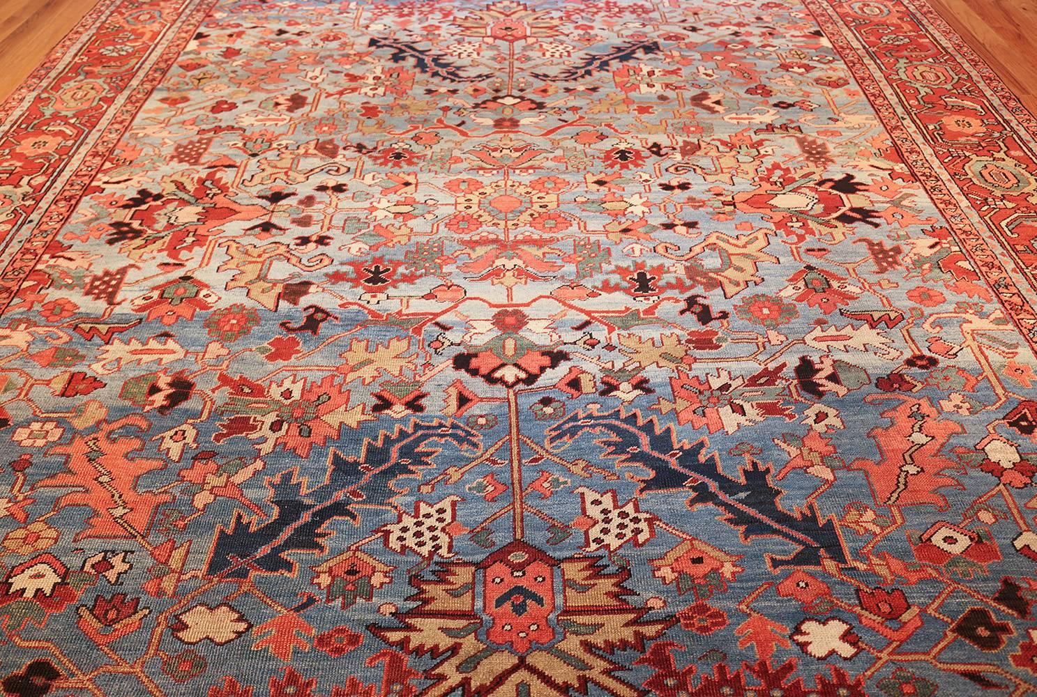 Blue Background Antique Persian Heriz Rug In Good Condition In New York, NY