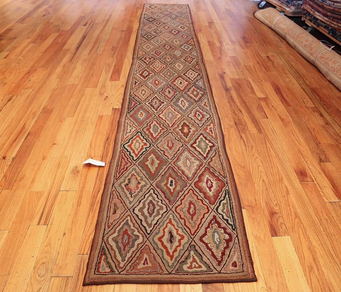 Wool Antique American Hooked Rug. Size: 2 ft 2 in x 14 ft 1 in (0.66 m x 4.29 m)