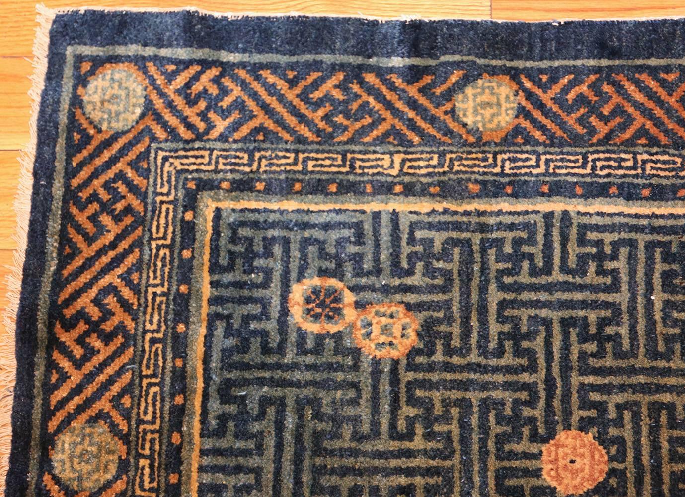 Blue Background Small Scatter Size Antique Chinese Rug In Good Condition In New York, NY