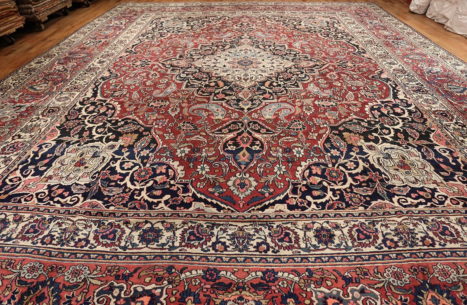 Wool Oversized Fine Antique Persian Khorassan Mashad Rug. Size: 15 ft 6 in x 20 ft 