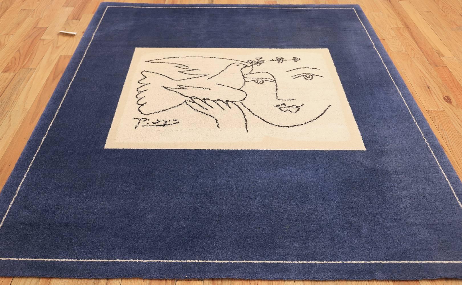Wool Blue Vintage After Picasso Rug Titled Peace and Joy. Size: 5 ft 8 in x 6 ft 7 in