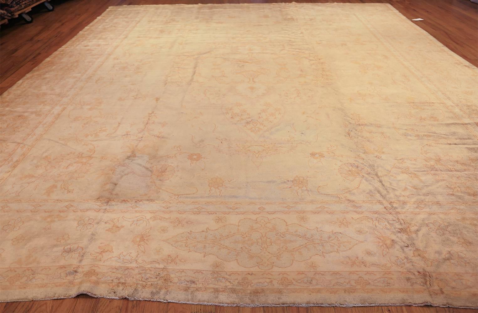 This sumptuous antique Oushak from Turkey is exceptional by virtue of its meticulous, elegant drawing.

Beautiful fine and extremely decorative large antique Turkish oushak rug, Country of origin: Turkey, circa date: 1900 – This sumptuous antique