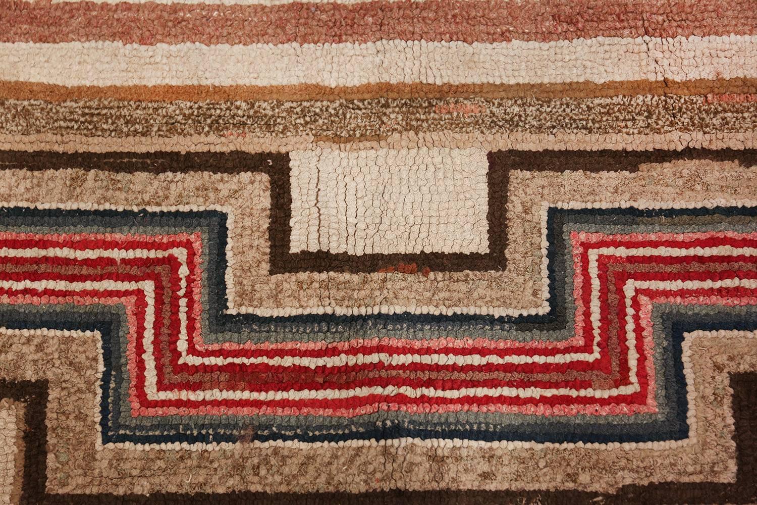 Colorful Antique Square American Hooked Rug 1