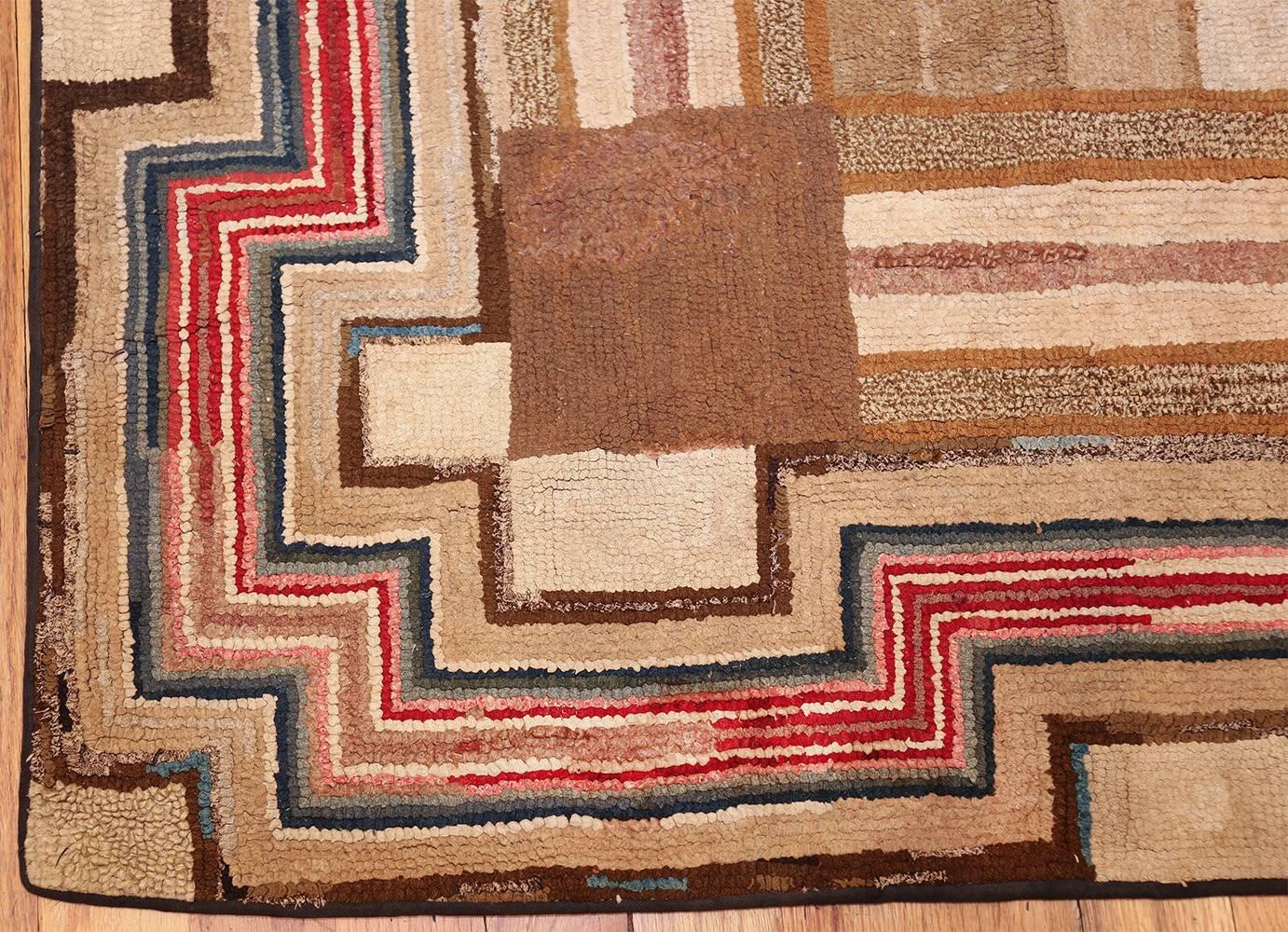 Colorful Antique Square American Hooked Rug In Excellent Condition In New York, NY