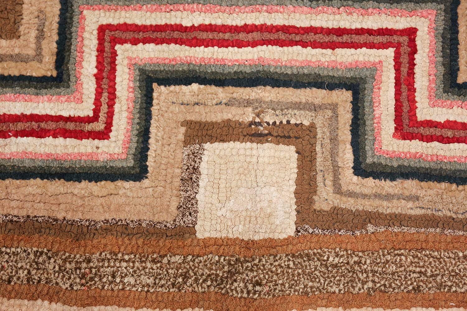 Colorful Antique Square American Hooked Rug 2