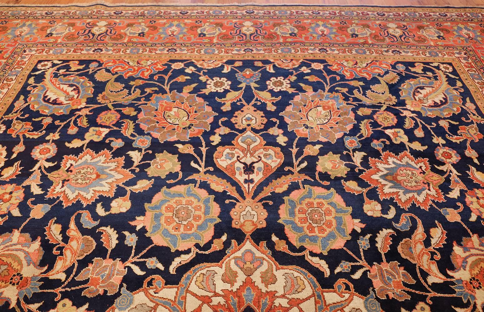 Hand-Knotted Navy Background Large Antique Tabriz Persian Rug