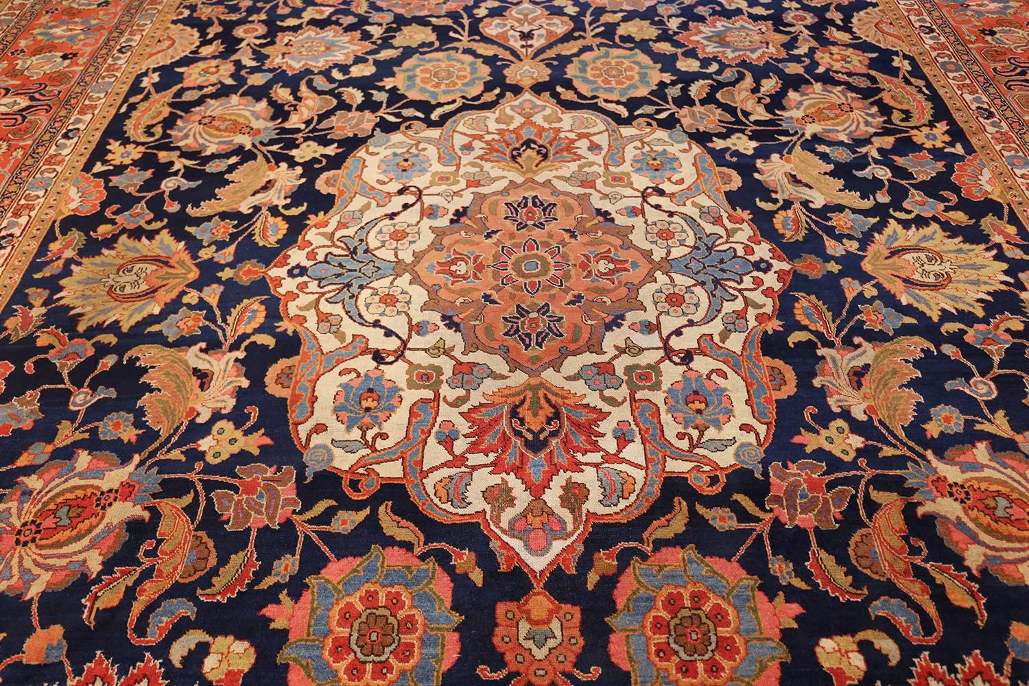 Navy Background Large Antique Tabriz Persian Rug In Excellent Condition In New York, NY
