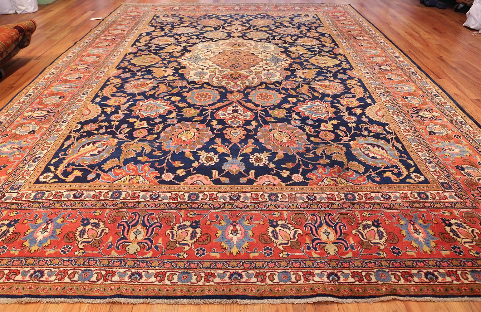 20th Century Navy Background Large Antique Tabriz Persian Rug