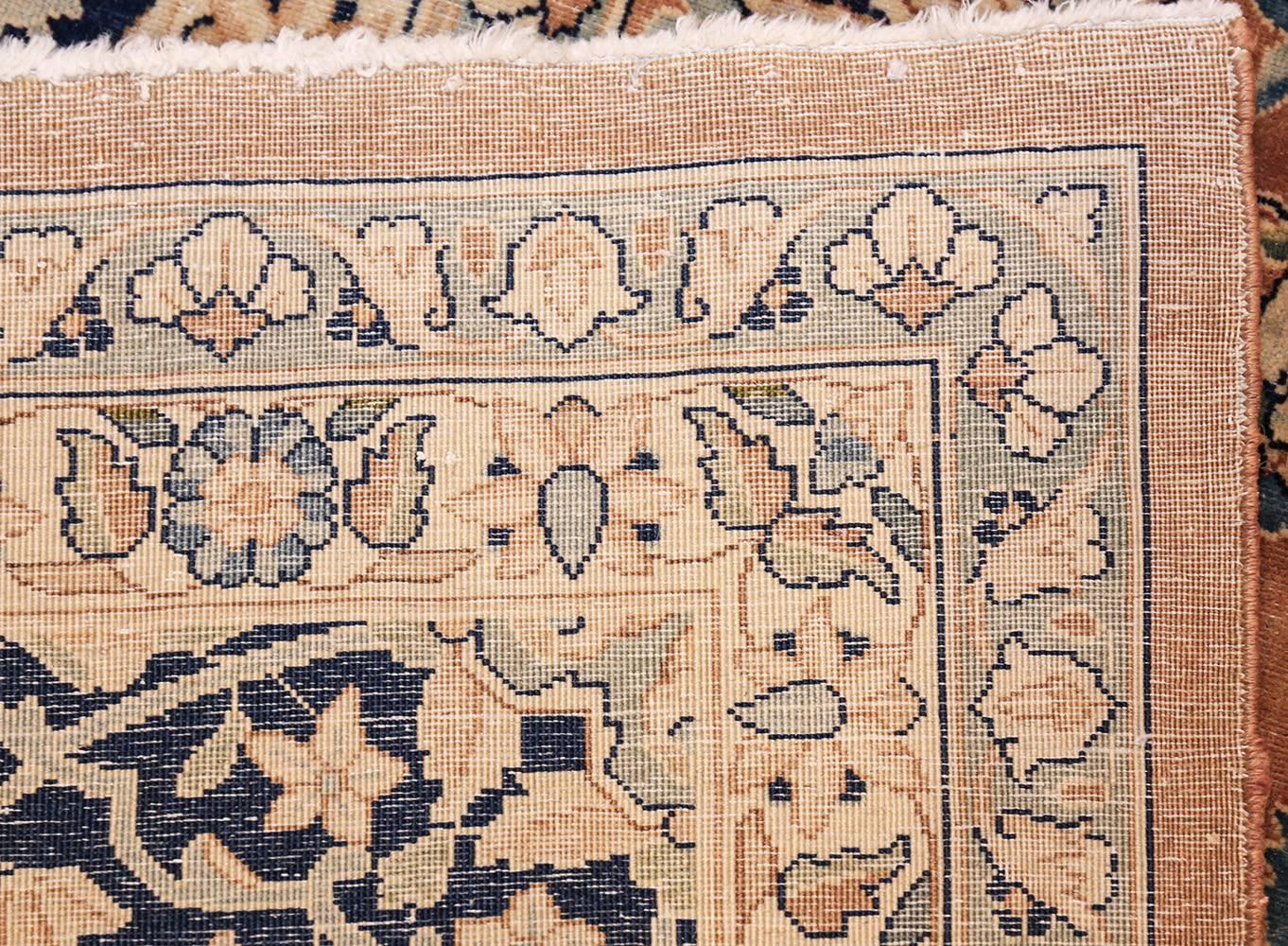 Antique Kerman carpet, country of origin: Persia, circa date: 1920— Complex lines and shapes define this beautiful Kerman carpet. With the softly flowing elements all tying into each other, their forms lead the viewer’s eye to the next captivating