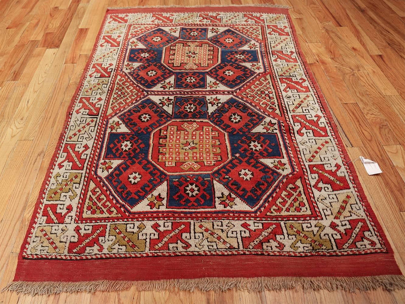 Small Scatter Size Tribal Antique Bergama Turkish Rug. Size: 4 ft 6 in x 7 ft  4