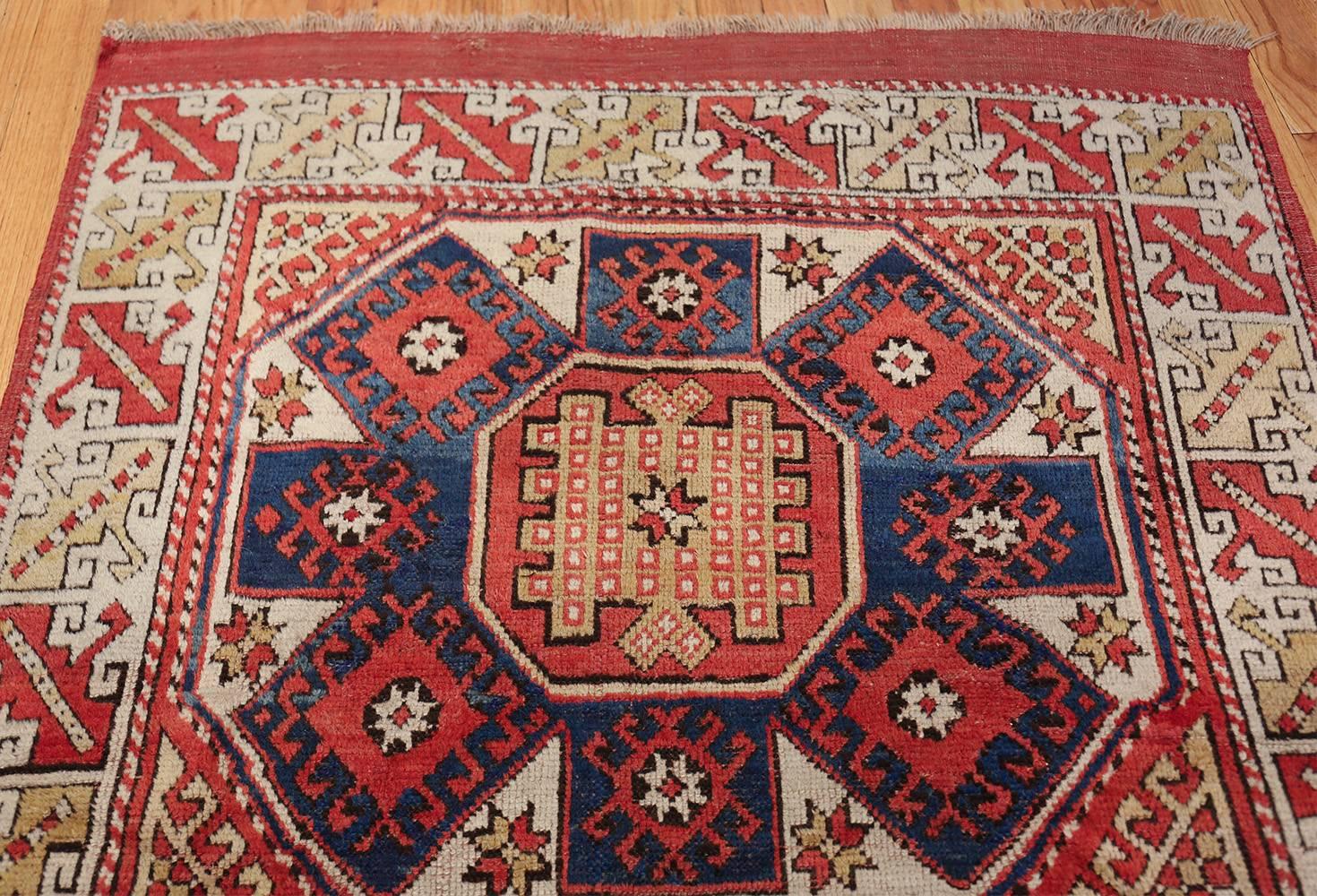 Small Scatter Size Tribal Antique Bergama Turkish Rug. Size: 4 ft 6 in x 7 ft  1