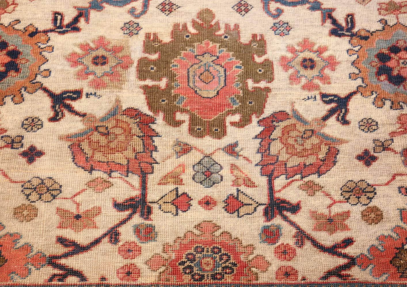 Hand-Knotted Ivory Background Antique Sultanabad Persian Rug