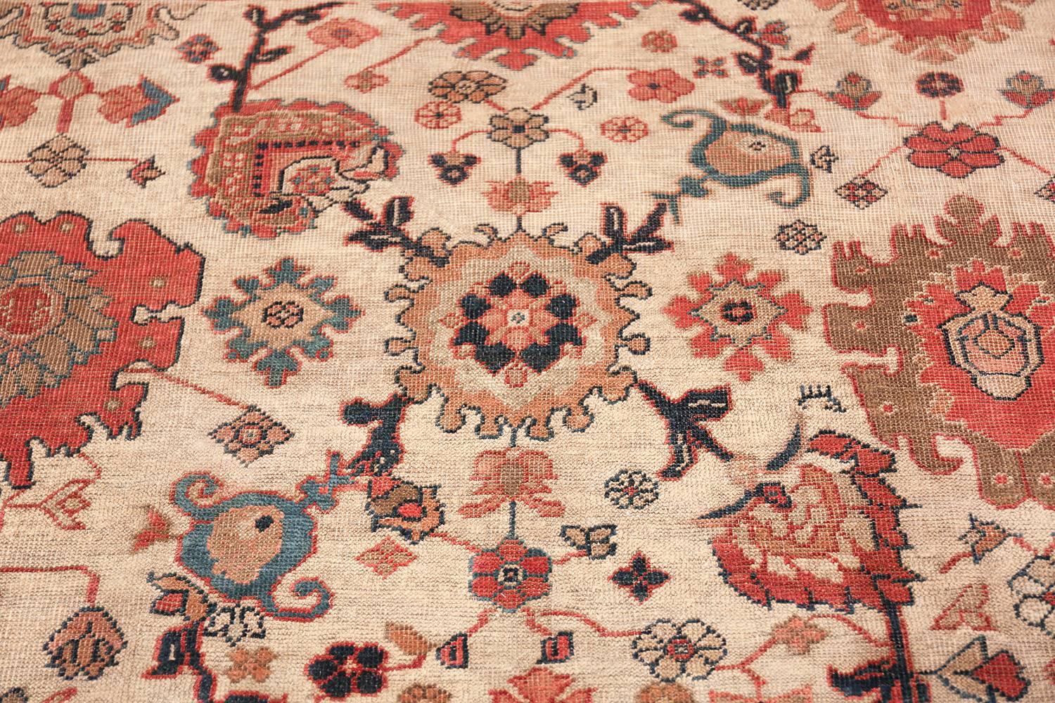Ivory Background Antique Sultanabad Persian Rug 1