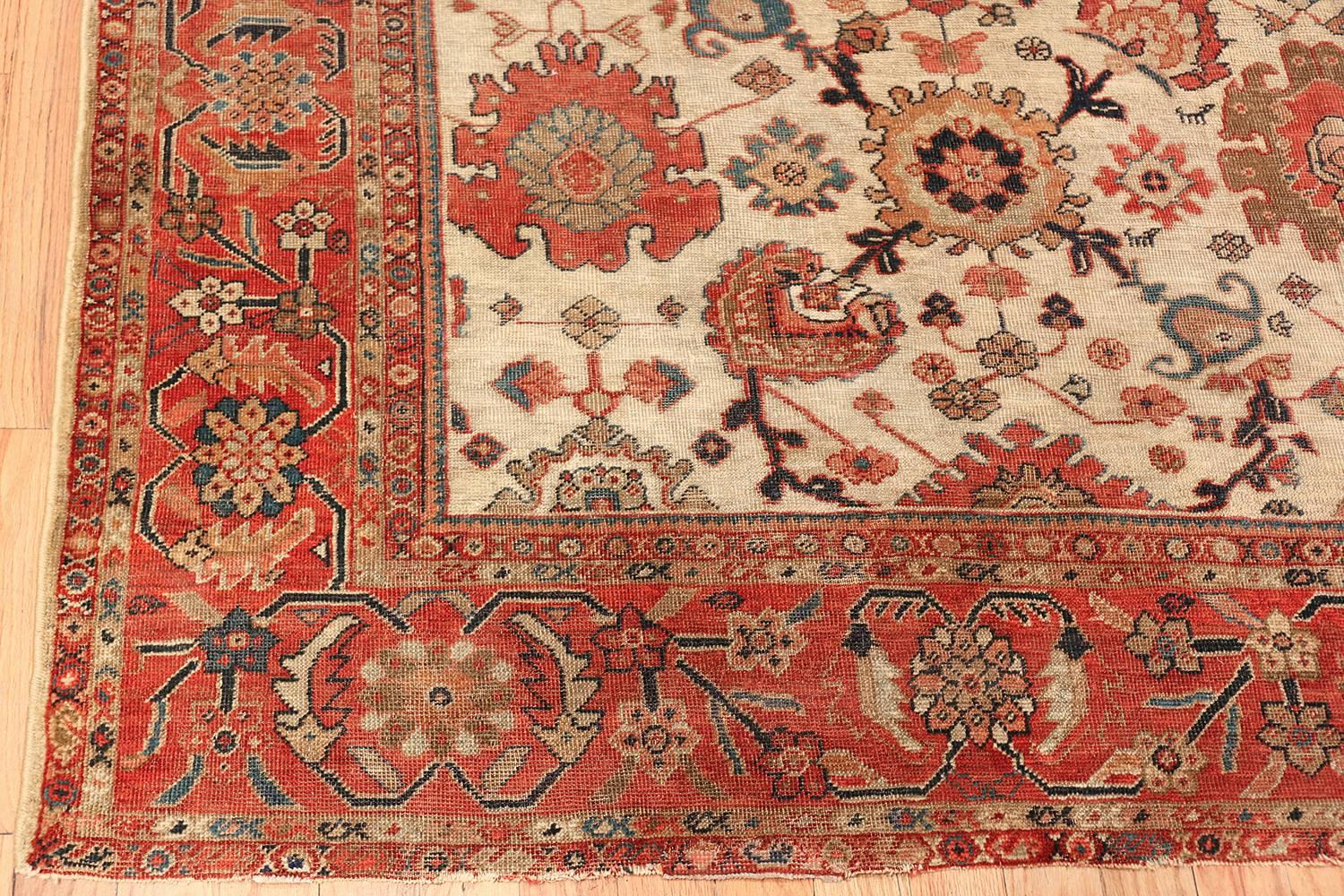 Ivory Background Antique Sultanabad Persian Rug 2