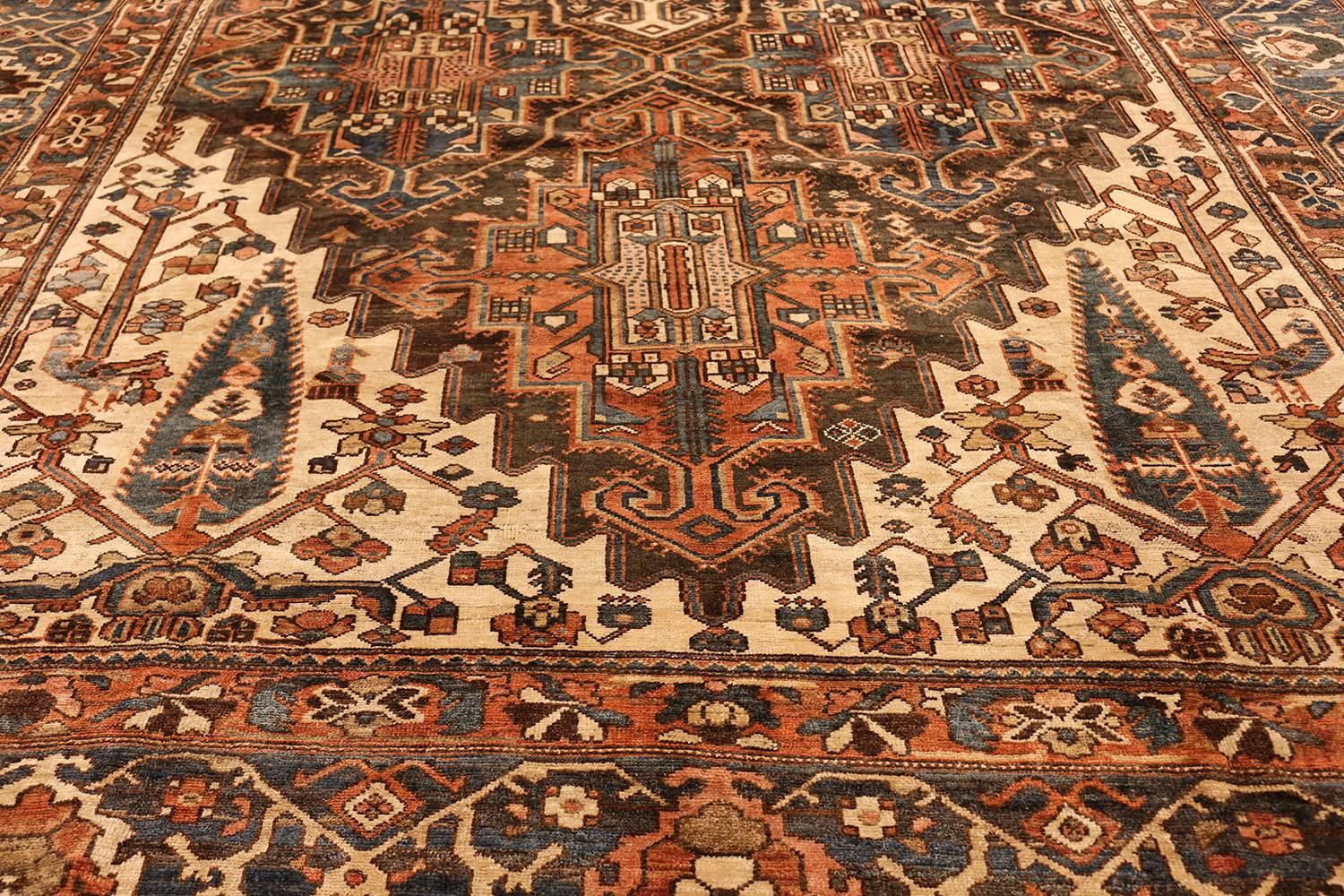 Large Tribal Geometric Antique Bakhtiari Persian Rug. Size: 11' 4