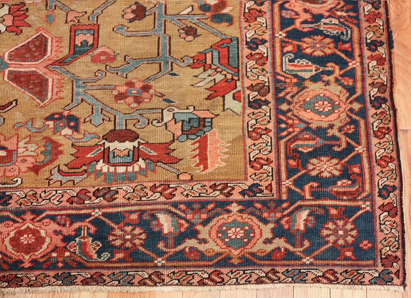 Golden Background Antique Heriz Persian Rug In Excellent Condition In New York, NY