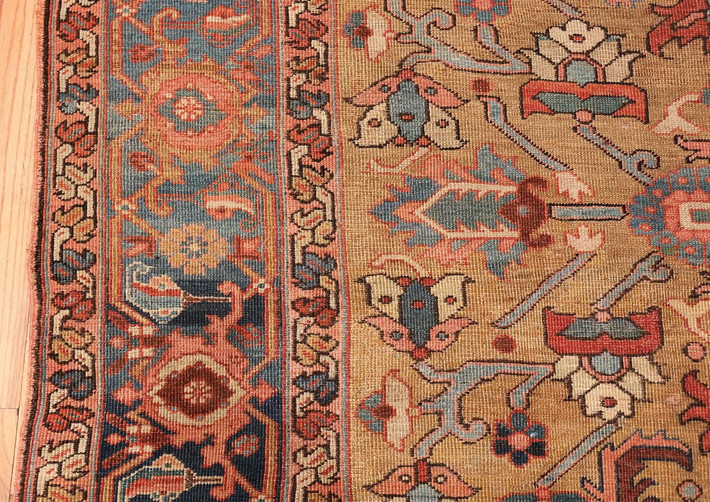 19th Century Golden Background Antique Heriz Persian Rug