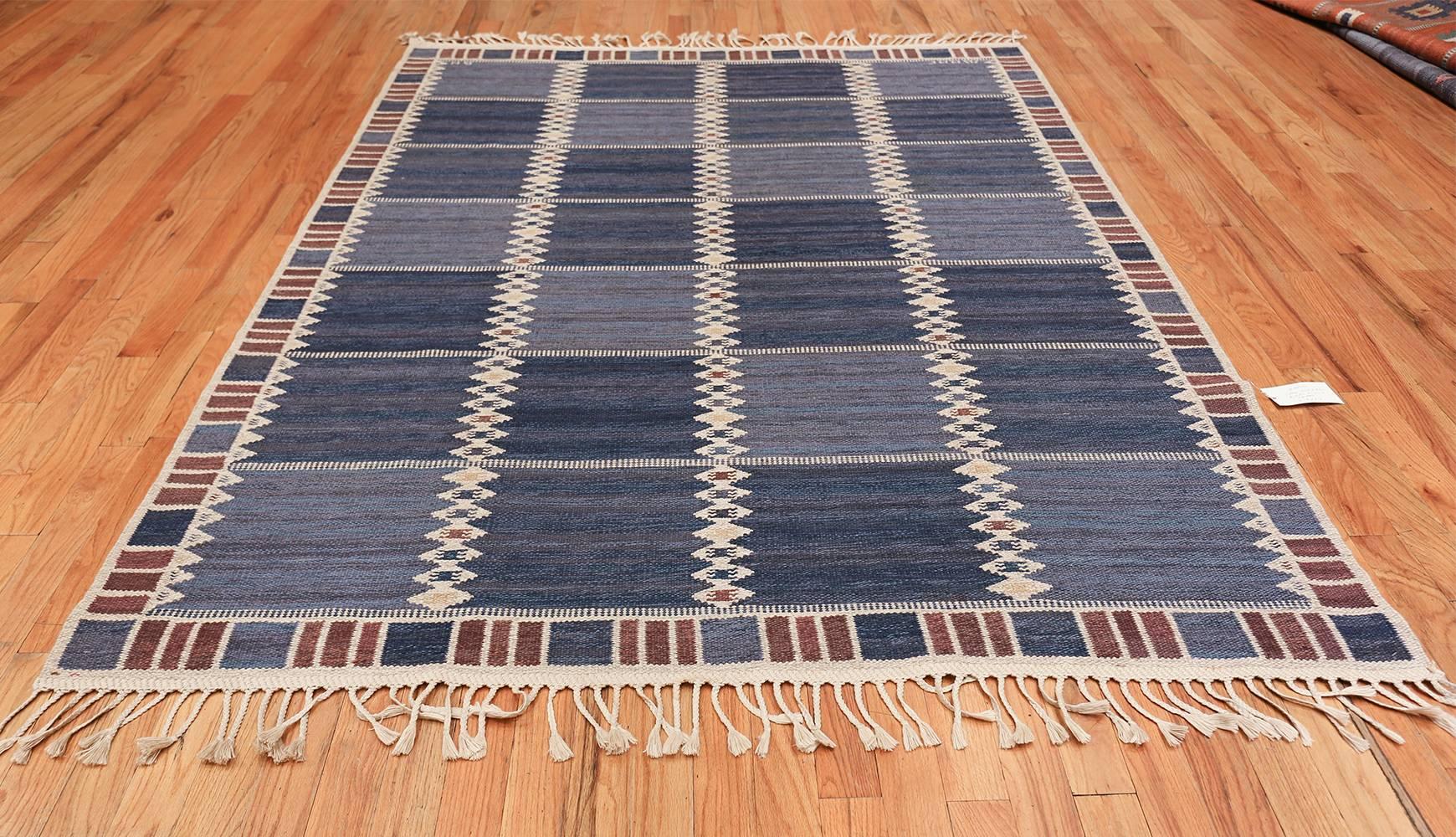 Vintage Scandinavian Marta Maas Salerno Blue Kilim Rug by Barbro Nilsson 1